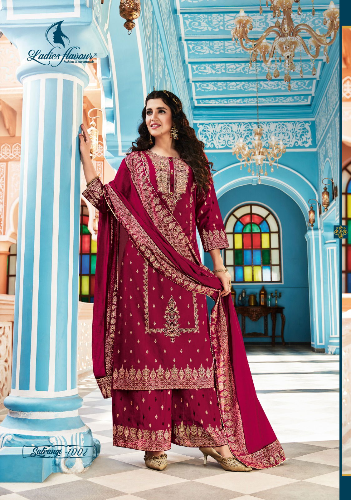 LADIES FLAVOUR Satrangi Cotton Wedding Wear Wholesale plazzo Suits Catalog